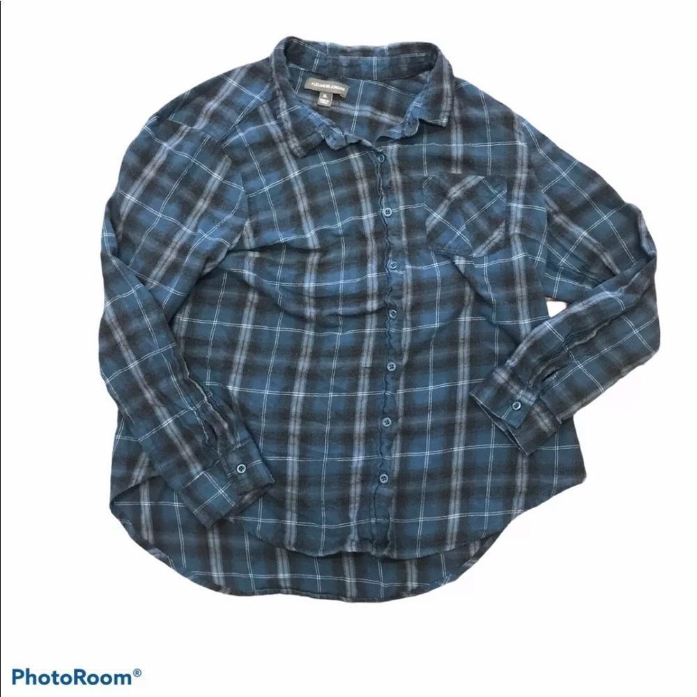 Women's Blue Plaid Button-Up Shirt - Casual Long Sleeve